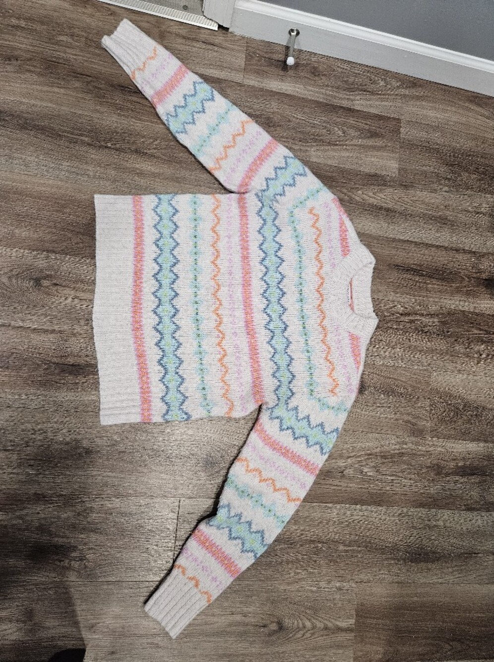 American Eagle Outfitters Cream Sweater with Pastel Stripe Pattern